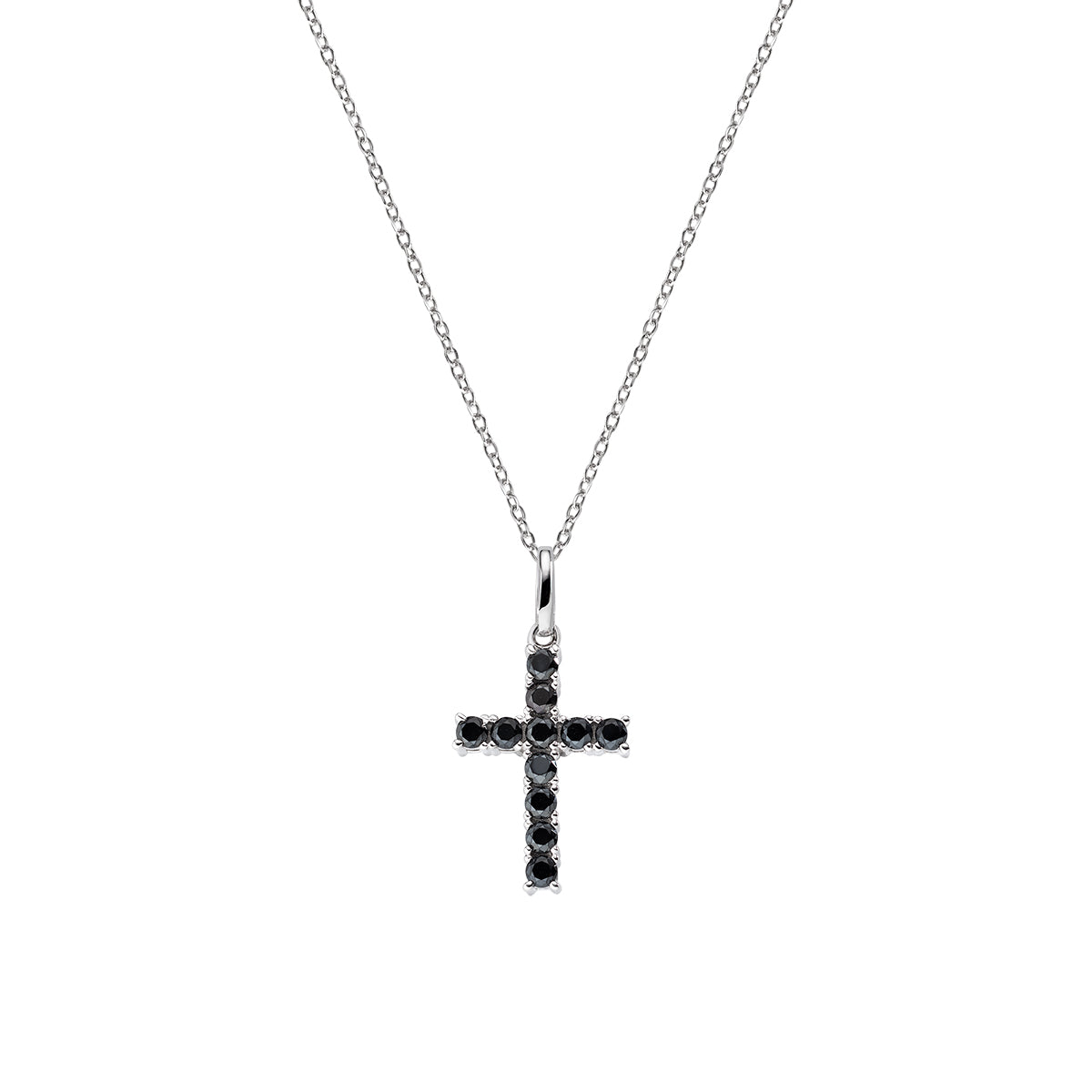 Collar Cruz Rodiada y Circonitas Negras CRBN02
