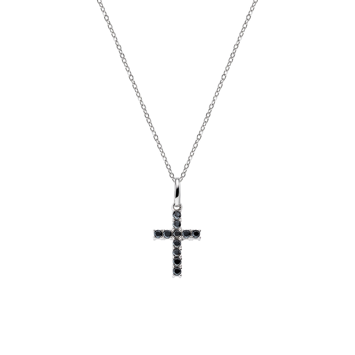 Collar Cruz Rodiada y Circonitas Negras CRBN03
