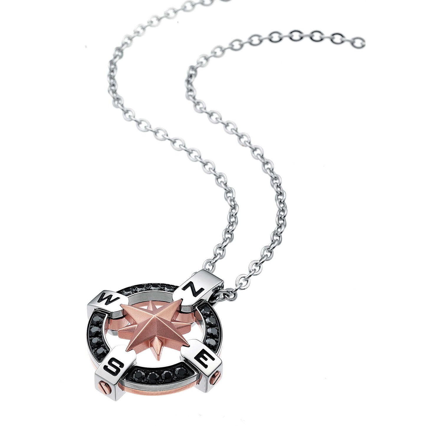 Collana Uomo con Rosa Dei Venti e Spinelli Neri EHC015-2