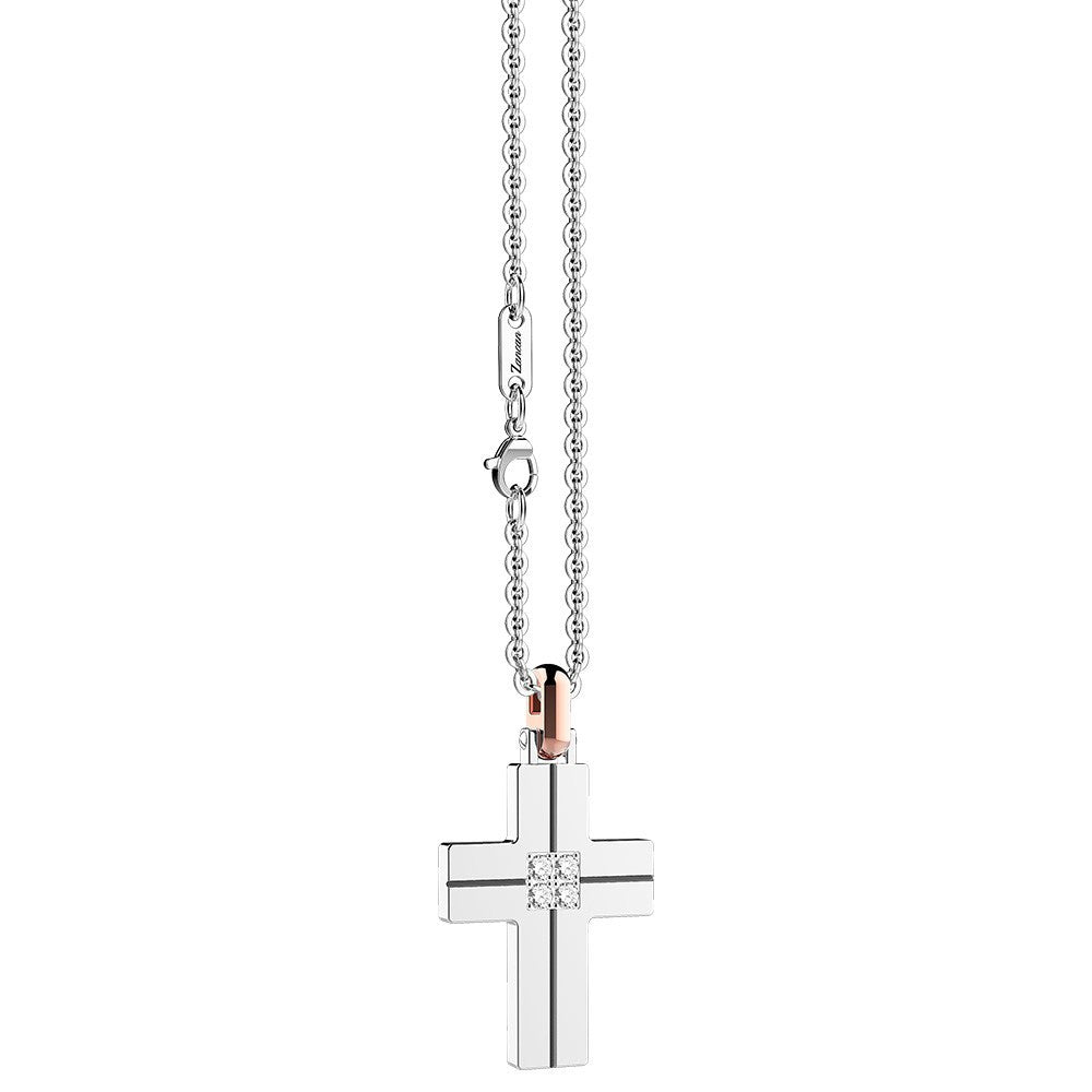 Collana Uomo con Croce e Zaffiri Bianchi EHC116