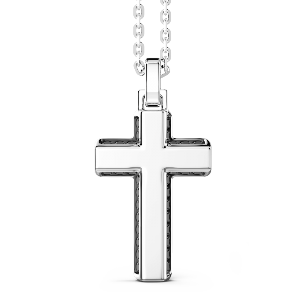 Collana Uomo con Croce e Spinelli Neri Incastonati ESC046