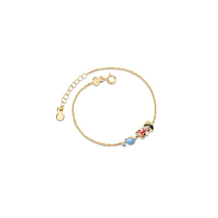 Pulsera Fairy Tales de Oro Amarillo con Pinocho y Ballena PMG097