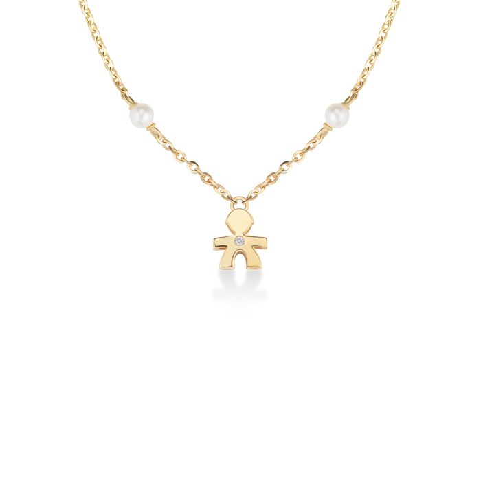 Collar Le Perle Bimbo de perlas doradas de 3,5 mm con diamante LBB830