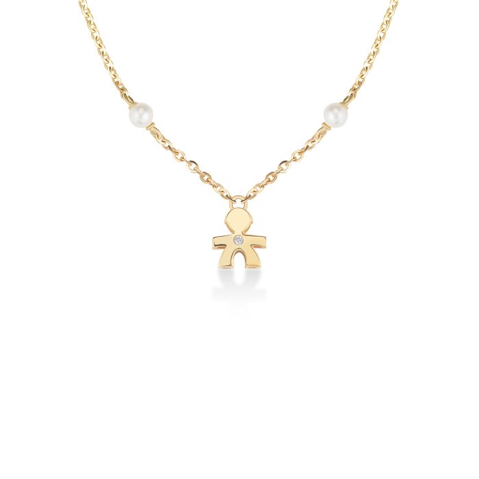 Collana Le Perle Bimbo in Oro Perle 3.5mm con Diamante LBB830