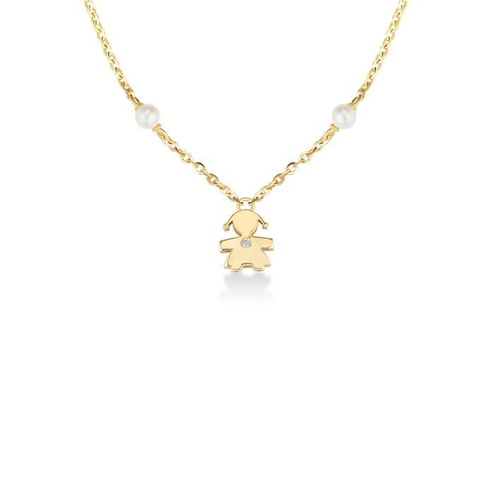 Collana Le Perle Bimba in Oro Perle 3.5mm con Diamante LBB831