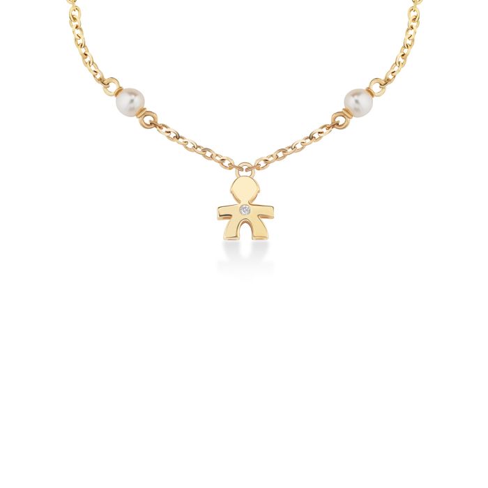 Pulsera Le Perle Bimbo de Oro Amarillo con Perlas y Diamante LBB832