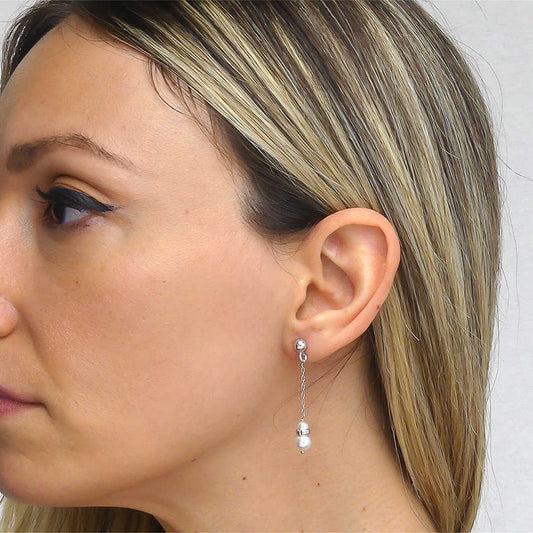 Orecchini Pendenti con Perle ed Elemento Diamantato OR780