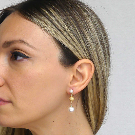 Orecchini con Perle e Boule Diamantata OR775D