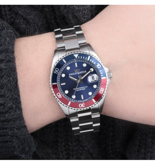 Orologio Uomo Caribe Acciaio, Blu e Rosso R8253597090