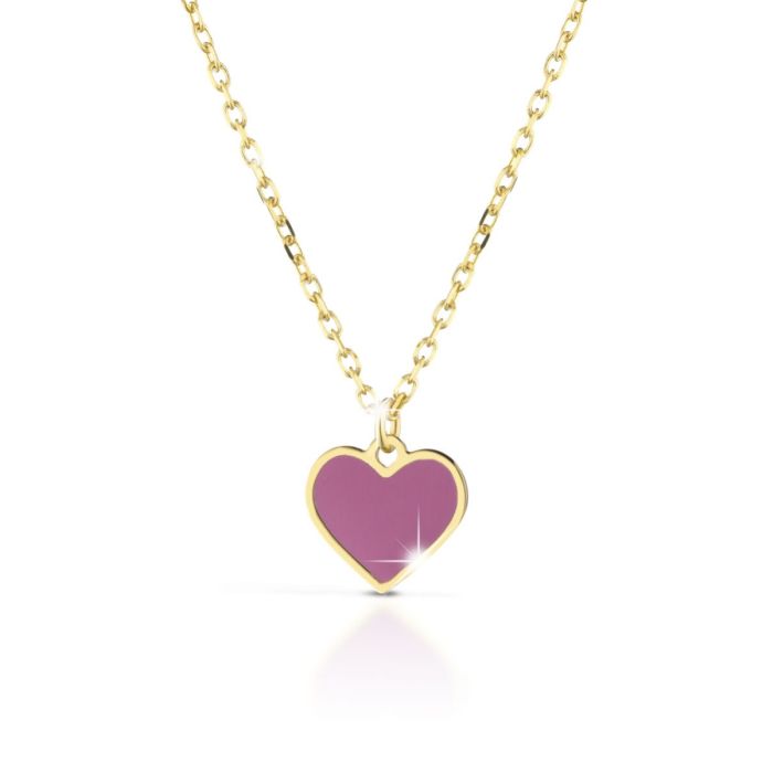 Collar Fortuna con Corazón en Oro Amarillo y Esmalte Rosa PMG029