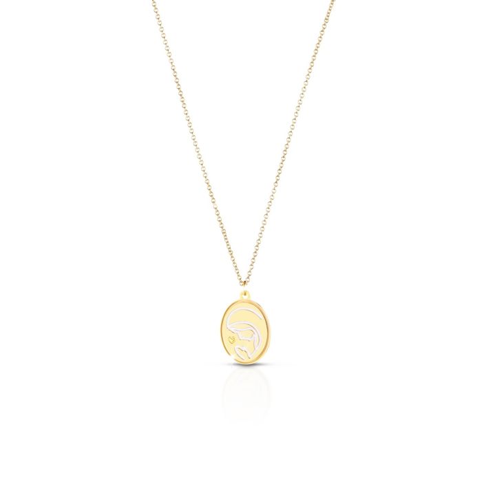 Collar de Oro Amarillo Protégeme Madonna y Corazón PMG083