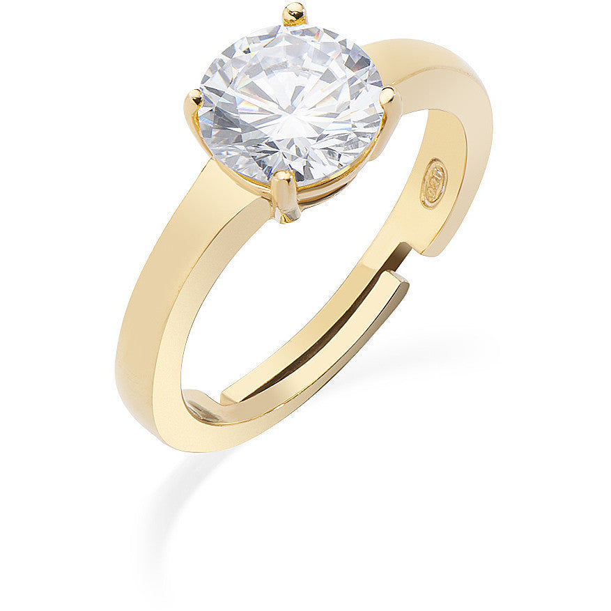 Anello Dorato Zircone Solitario Bianco ANFEGB3