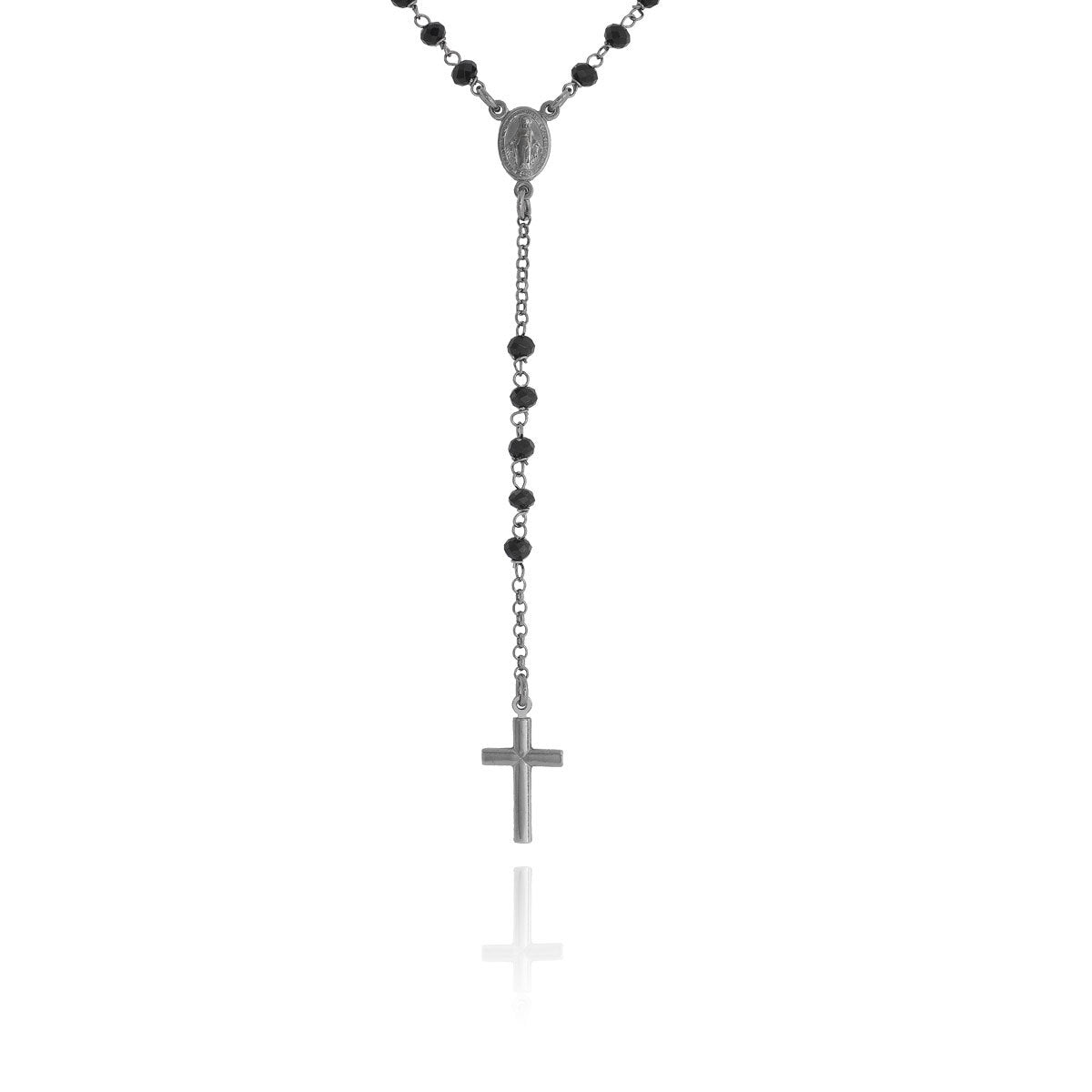 Collar Rosario Clásico Rutenio Cristales Negros CRONN4