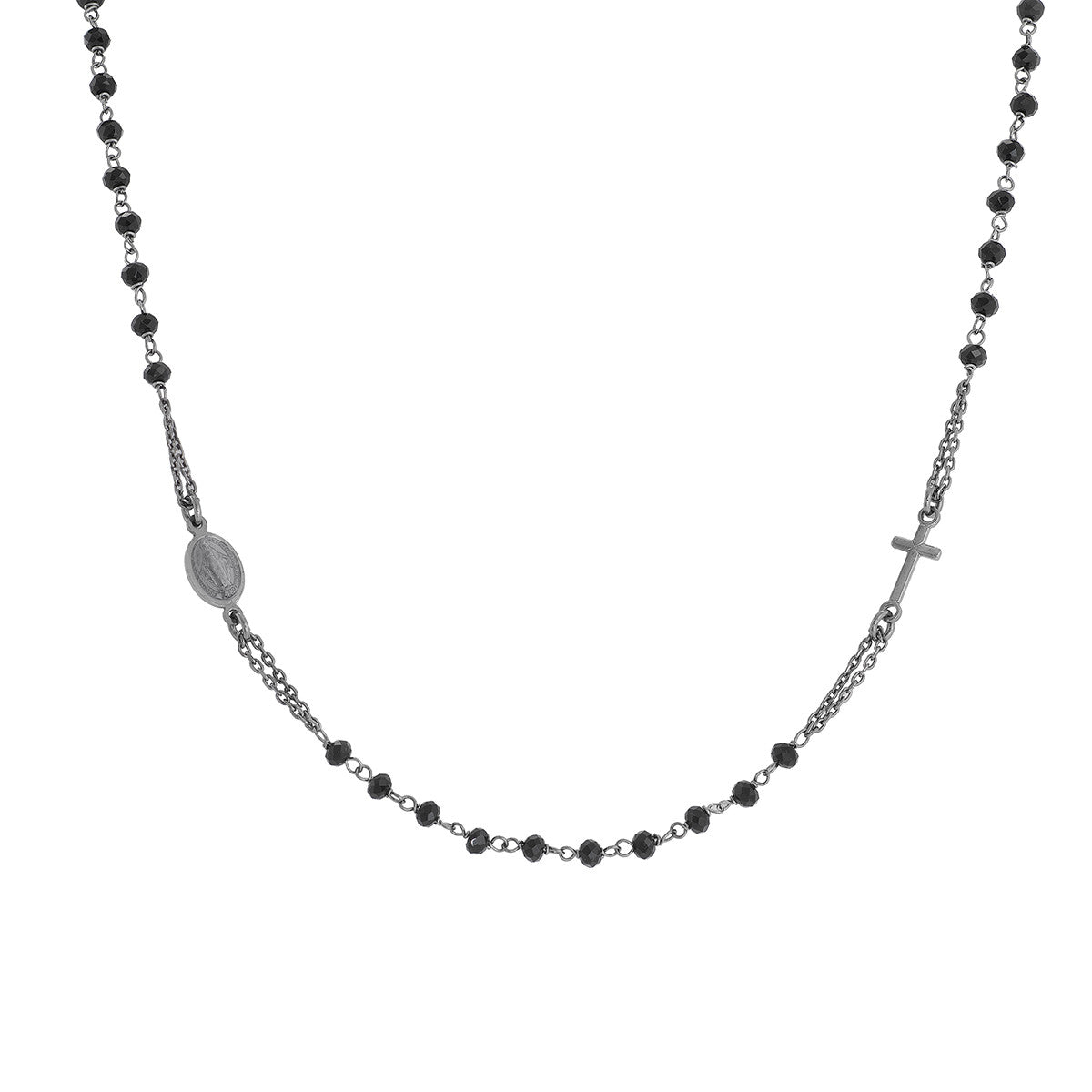 Collar Gargantilla Rosario Cristales Baño Rodio Negro CRONN3