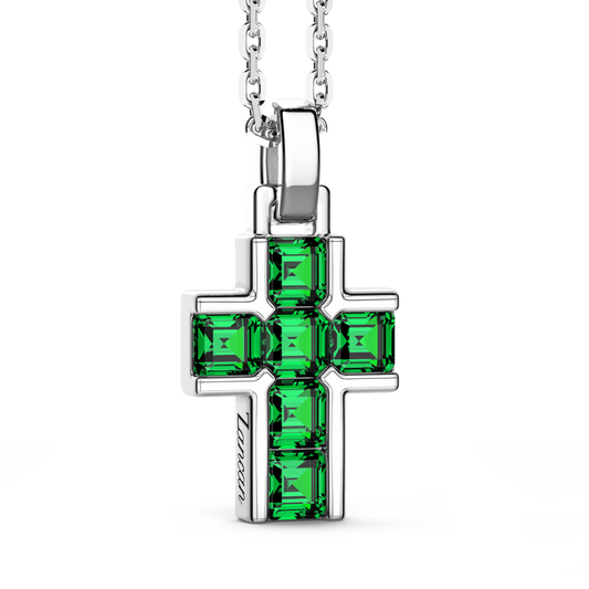 Collana Uomo con Croce e Pietre Verdi ESC164-VE