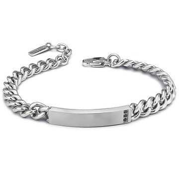 Bracciale Uomo Rodiato a Maglie Grumetta Lisce con Piastrina Centrale ABR663N