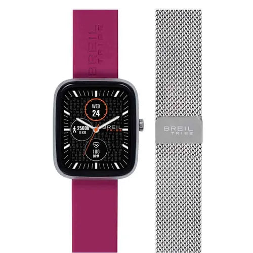 Orologio Smartwatch Doppio Cinturino Fucsia e Acciaio EW0747