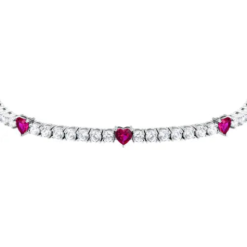 Bracciale Tesori Tennis con Zirconi Bianchi e Rosa a Cuore SAIW236