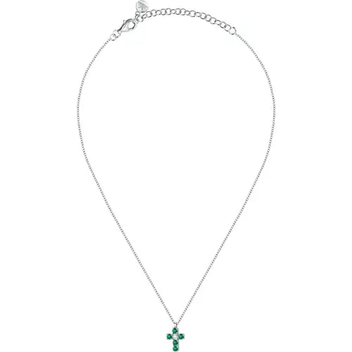 Collana Tesori con Croce e Pietre Bianche e Verdi SAIW214