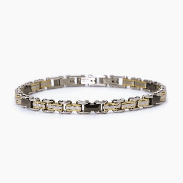 Bracciale Uomo Acciaio, Dorato e Ceramica Grigia 232357