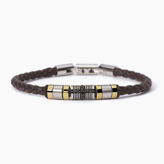 Bracciale Uomo con Pelle Intrecciata Marrone 232362