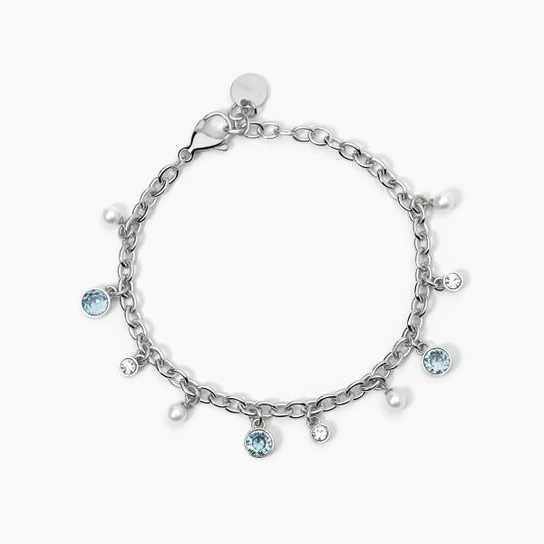 Bracciale con Acquamarina Sintetica e Perle Conchiglia 4mm 232443