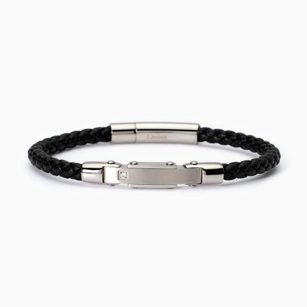 Bracciale Uomo in Acciaio con Semilpelle Nera 232510