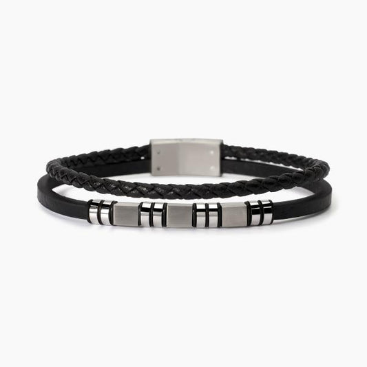 Bracciale Uomo in Acciaio con Similpelle Nera 232555