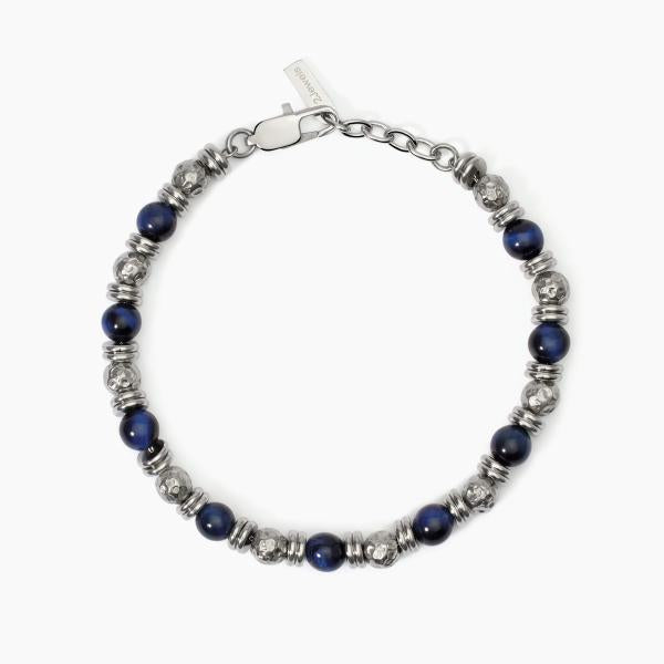 Bracciale Uomo in Acciaio con Sfere Occhio di Tigre Blu 232563