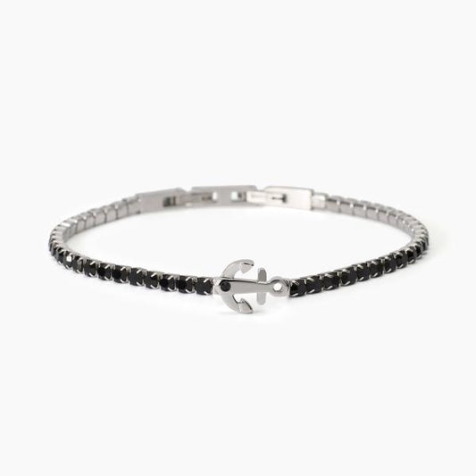 Bracciale Uomo Tennis con Ancora e Cristalli Neri 232582