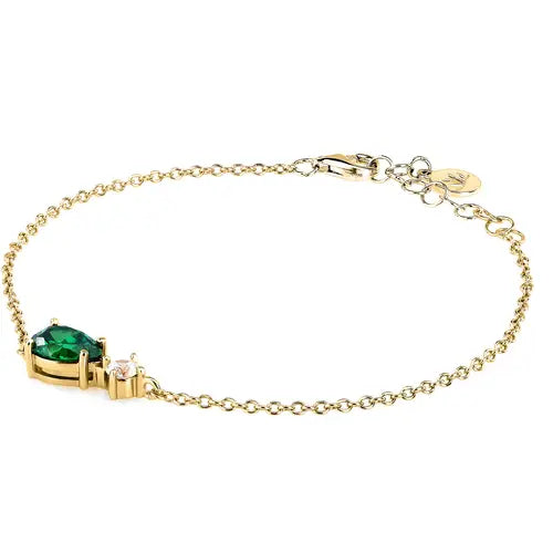 Bracciale Tesori Dorato con Pietra a Goccia Verde SAIW199