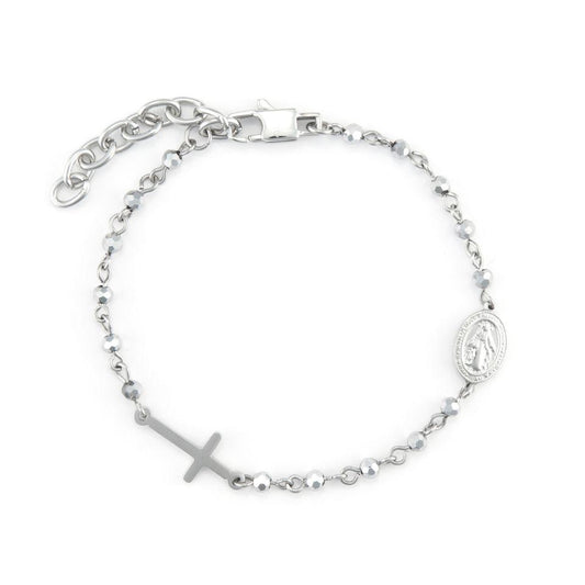 Bracciale Uomo 4US Rosario in Acciaio con Croce 4UBR7357