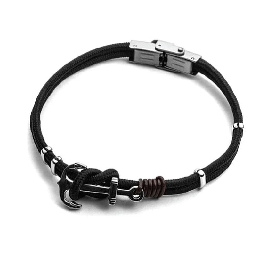 Bracciale Uomo 4US in Acciaio e Cordino Nero 4UBR6018