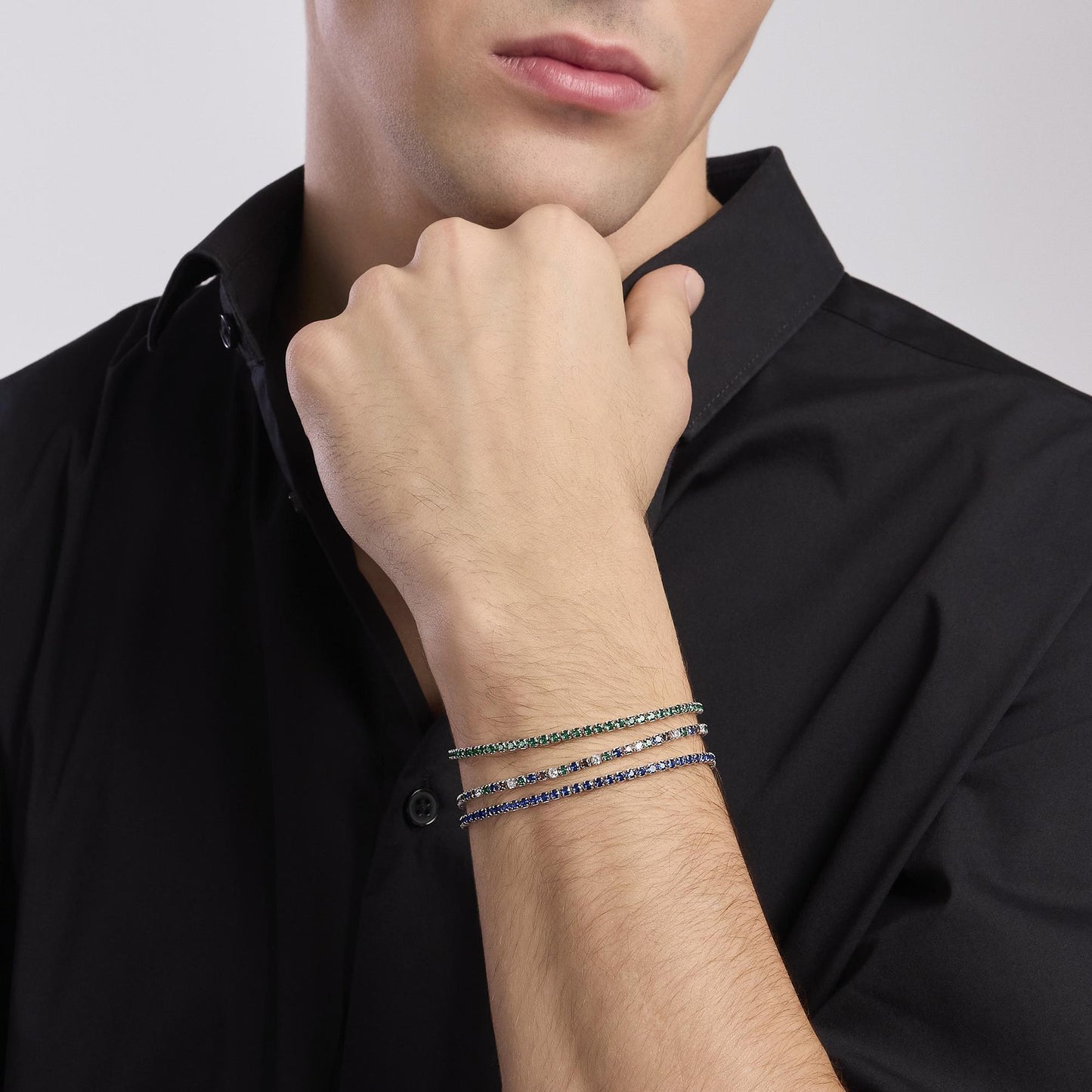 Bracciale Uomo Mini Tennis con Smeraldi Sintetici 533860