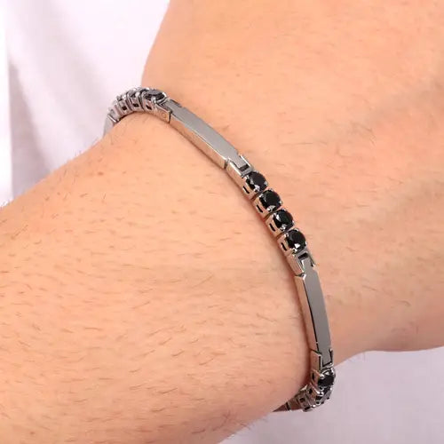 Bracciale Uomo Tennis Acciaio e Nero SAEV46