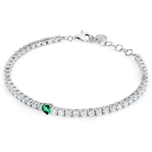 Bracciale Tesori con Zirconi Bianchi e Verde a Cuore SAIW169