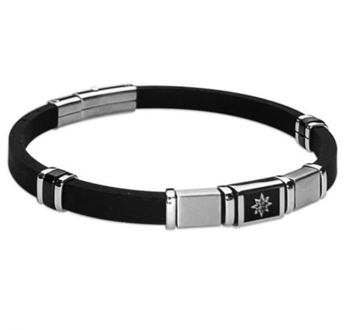 Bracciale Uomo in Caucciù Nero con Rosa dei Venti ABR591R