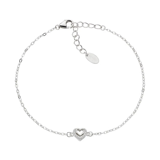 Bracciale Due Cuori con Zirconi Bianchi BRCBBZ3