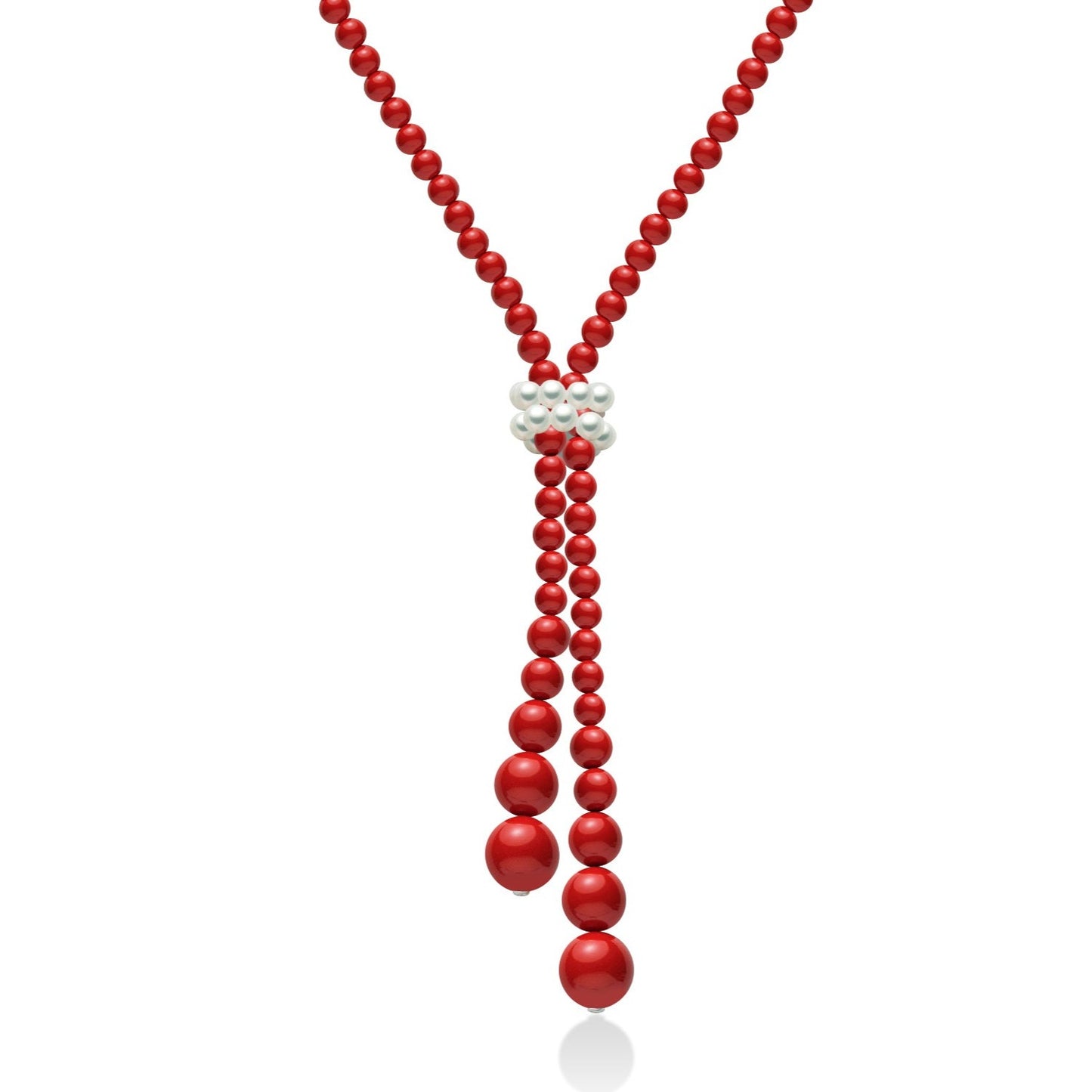 Collana con Perle 5mm 6mm 8mm 10mm 12mm 14mm Corallo Rosso e Bianche CLD3658