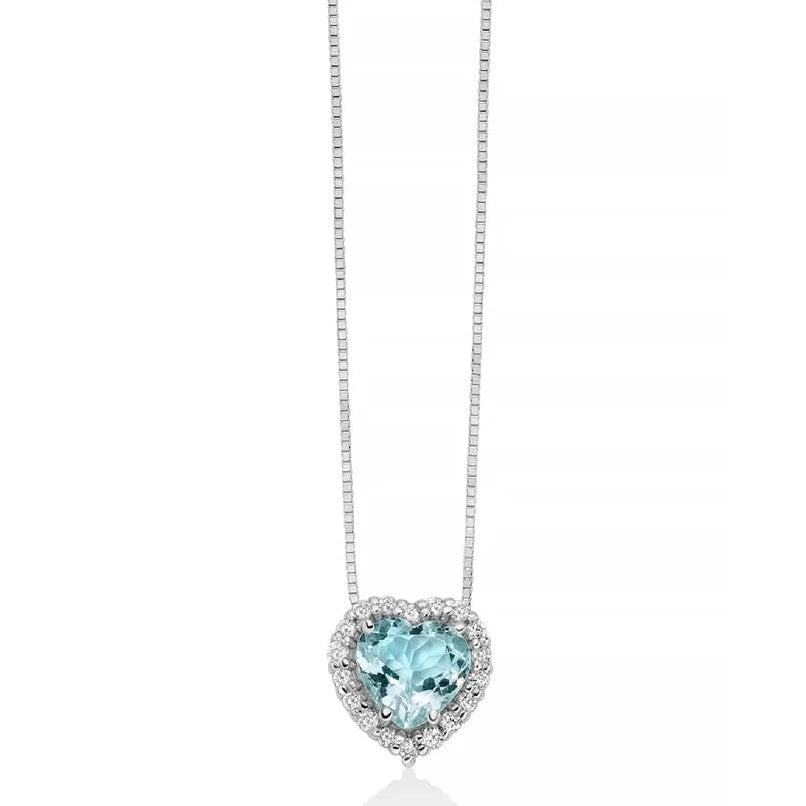 Collier con Acquamarina a Cuore e Diamanti CLD4720