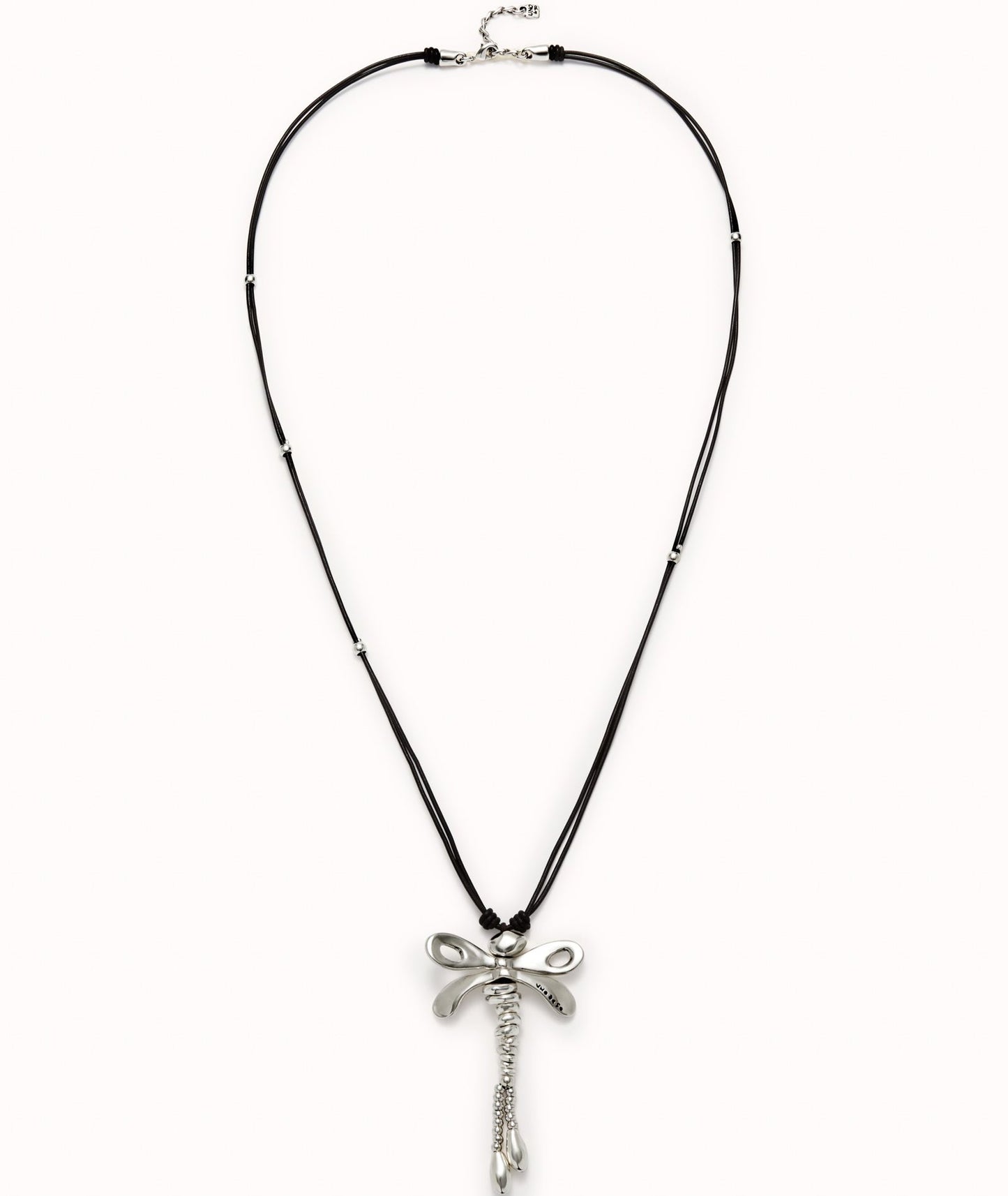 Collana Lunga di Cuoio con Libellula Centrale Sterling COL1962MARMTL0U