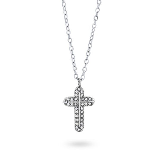 Collana Rodiata con Pendente a Croce Latina, Croce e Zirconi CR/GR08