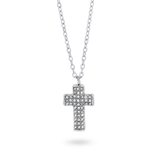 Collana Rodiata con Pendente a Croce Latina e Pavè di Zirconi CR/GR09