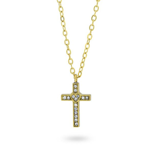 Collana Dorata con Pendente a Croce Latina, con Cuore e Zirconi CR/GR11