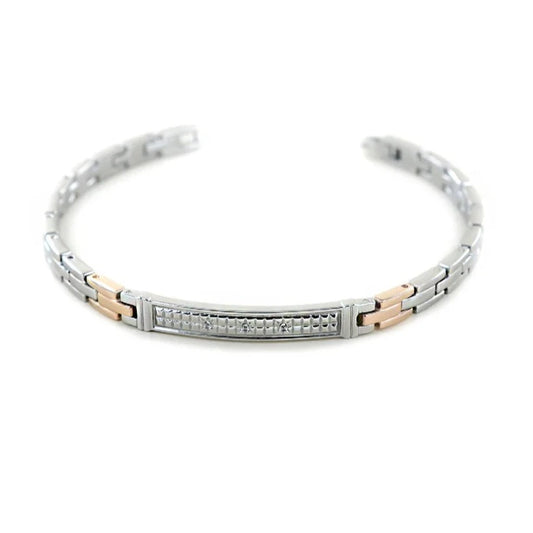 Bracciale Uomo Hiteck Acciaio e Rosato con Zirconi Bianchi EHB194