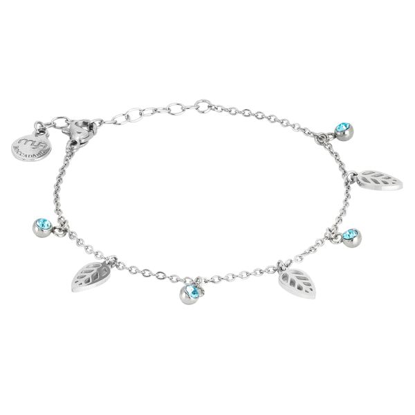 Bracciale con Cristalli Acquamarina e Foglie FL/BR03