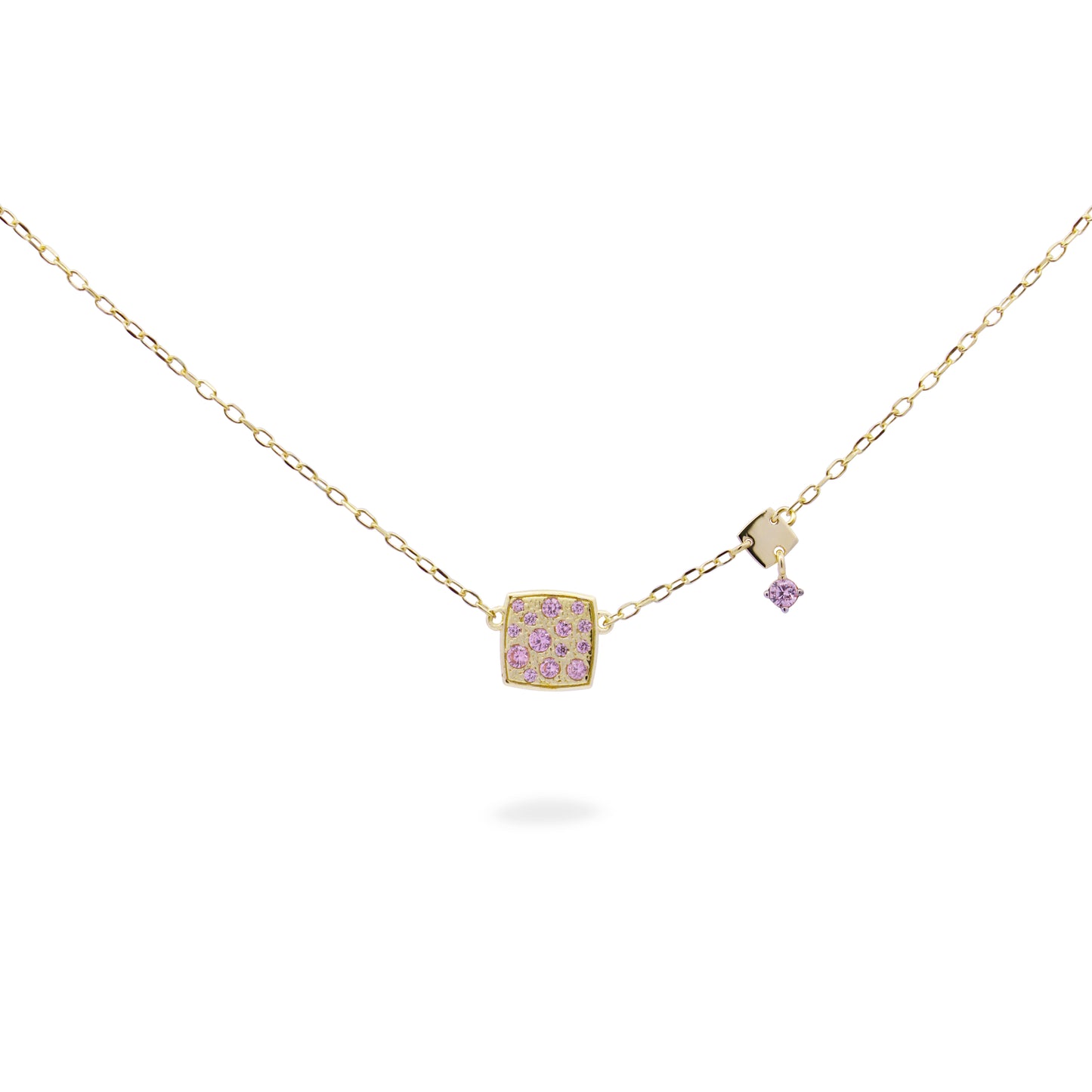 Collana Dorata con Quadrato e Zirconi Rosa GRZ-018 M1 TV C AU