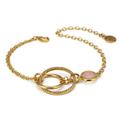 Bracciale Dorato con Pietra Quarzo Rosa e Zirconi XB1007D