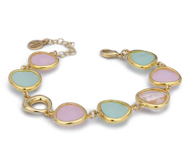 Bracciale Dorato con Cristalli Pesca, Acqua Milk e Quarzo Rosa XBR983D