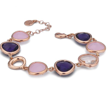 Bracciale Rosato con Cristalli Pesca, Viola e Quarzo Rosa XBR983RS